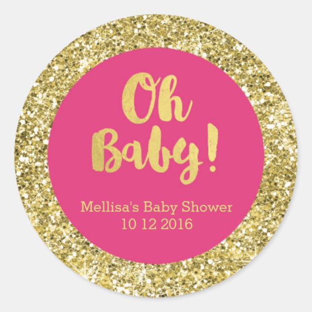 Rond Sticker Gold Rose Baby shower Oh Baby Favor (Devant)