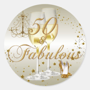 Rond Sticker Gold Sparkle 50 & Fabuleux Anniversaire
