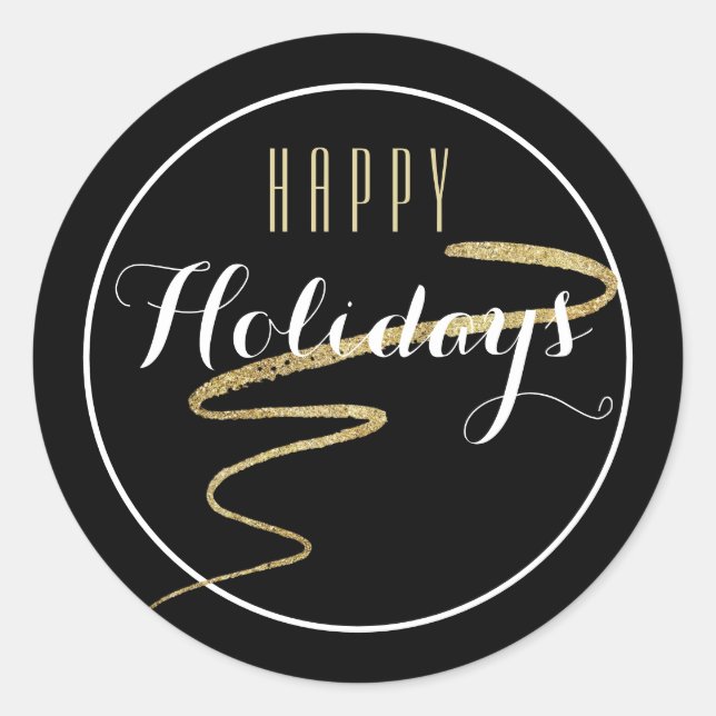 Rond Sticker Gold Swoosh Happy Holiday (Devant)