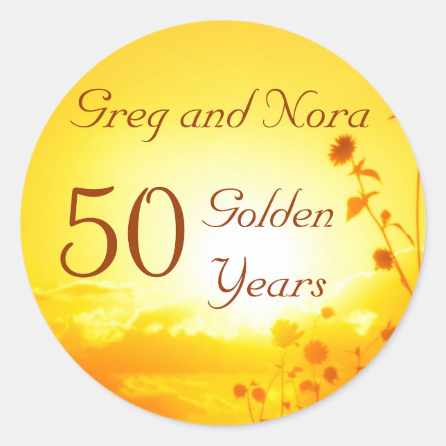 Rond Sticker Golden 50th Anniversary personnalisable (Devant)