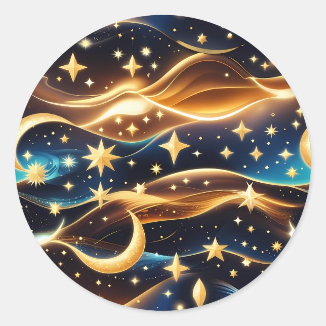Rond Sticker - Golden Ochre Celestial Moon Lunar Design (Devant)