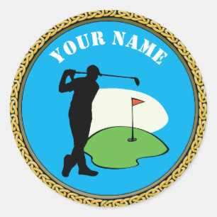 Rond Sticker Golf - Ajouter un nom - Golfer