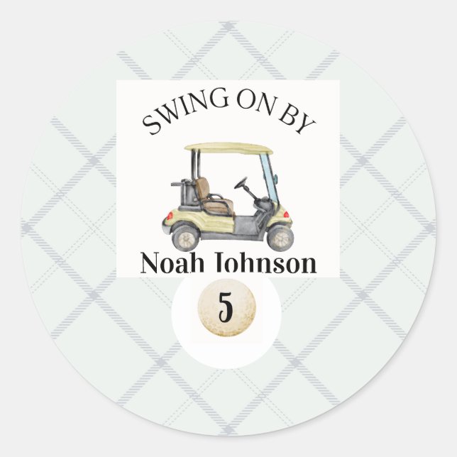 Rond Sticker Golf par Boys 5th Birthday Par-tee (Devant)