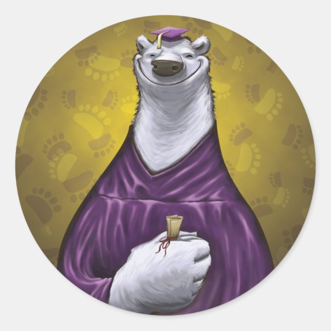 Rond Sticker Graduate Ours Polaire violet (Devant)