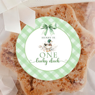 Rond Sticker Green En vichy One Lucky Duck 1er Annivers
