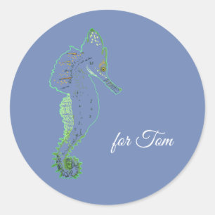 Rond Sticker Green Sea Horse Party