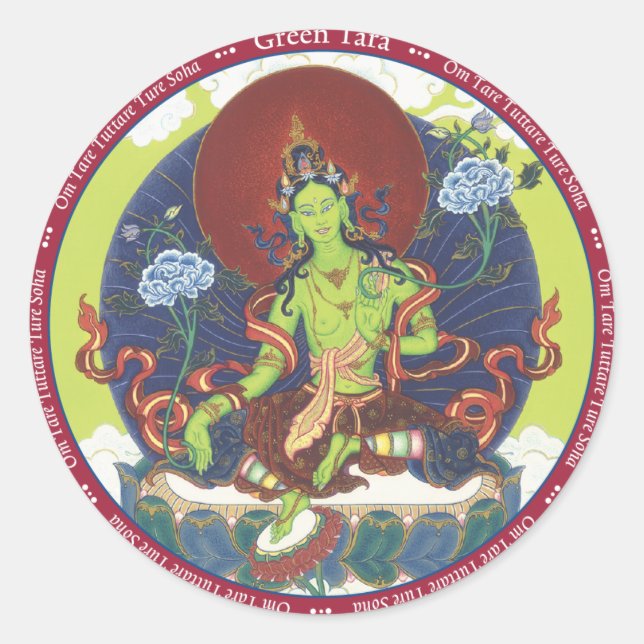 Rond STICKER Green Tara - avec mantra (Devant)