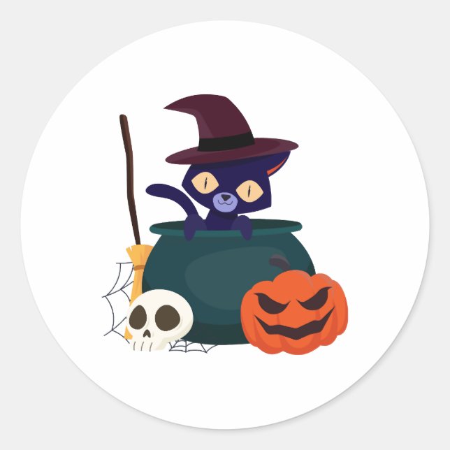 Rond sticker Halloween chat (Devant)