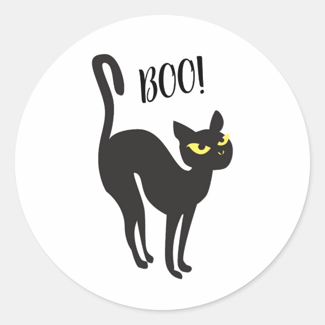 Rond Sticker Halloween, Chat, Noir, Boo ! (Devant)