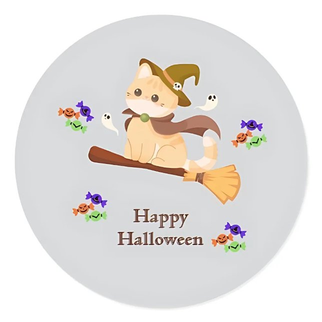 Rond Sticker Halloween Chat sorcière personnalisable (Créateur téléchargé)