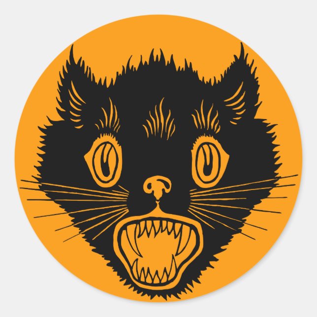 Rond Sticker Halloween Chat vintage Peur (Devant)