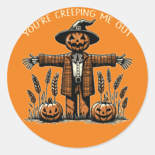 Rond Sticker Halloween Citrouille déplaisant Scarecrow