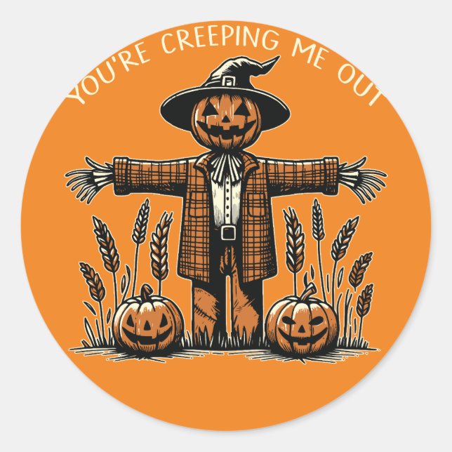 Rond Sticker Halloween Citrouille déplaisant Scarecrow (Devant)