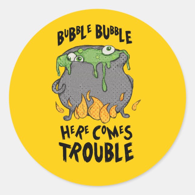Rond Sticker Halloween Oozy Cauldron Ici Comporte Des P (Devant)