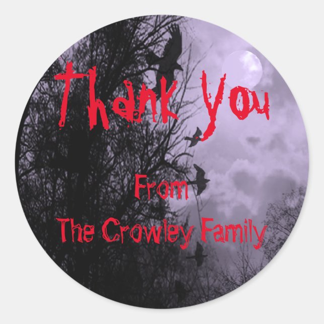 Rond Sticker Halloween Ravens Merci personnalisé (Devant)
