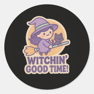 Rond Sticker Halloween sorcière mignonne pour les enfan
