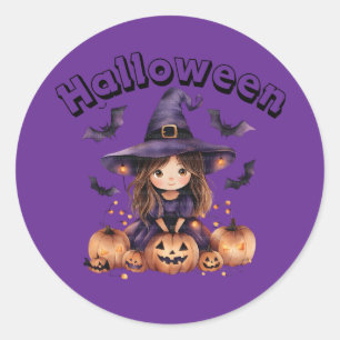 Rond Sticker Halloween Witch