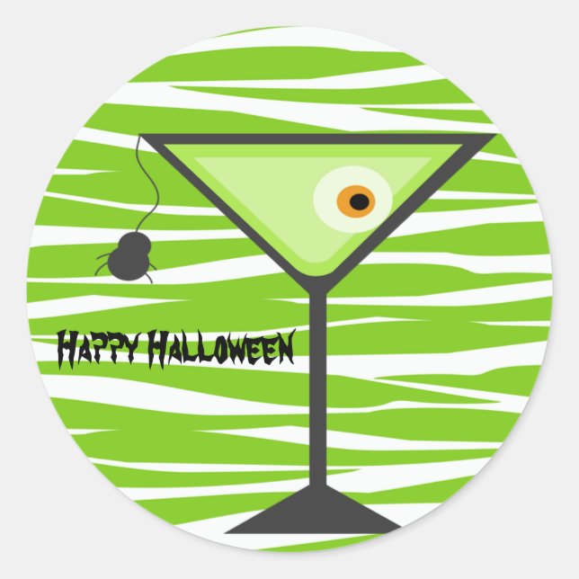 Rond Sticker Halloween Zebra Green Cocktail Eyeball (Devant)