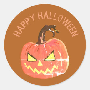 Rond Sticker Happy halloween, Citrouille effrayant