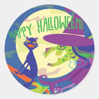 Rond STICKER Happy Halloween Witch