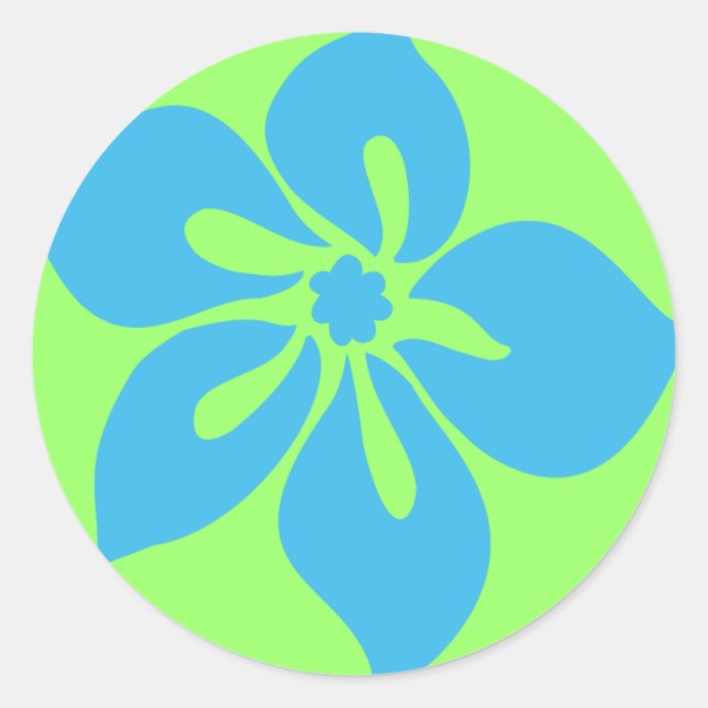 Rond Sticker "Happy Hibiscus" en Lime/Turq (Devant)