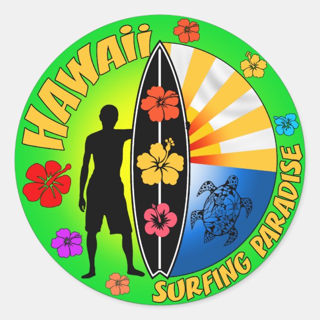 Rond Sticker Hawaii Surfing (Devant)