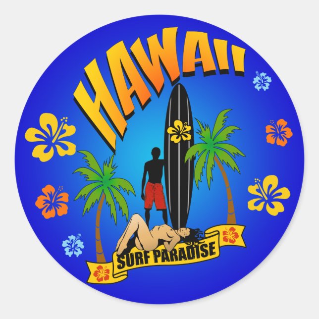 Rond Sticker Hawaii Surfing (Devant)
