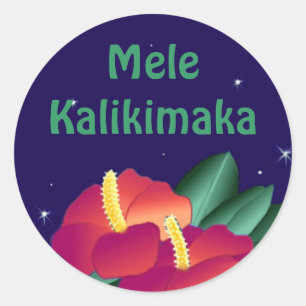 Rond Sticker Hawaiian Joyeux Noël Mele Kalikimaka