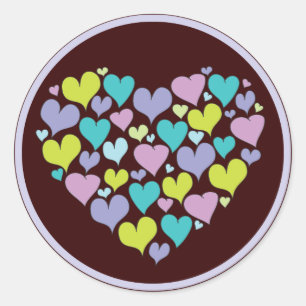 Rond Sticker Hearts Love dans de jolies violettes