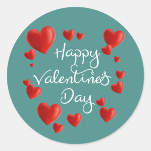 Rond Sticker Heureuse Sainte-Valentin Coeurs rouges
