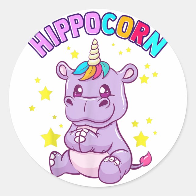 Rond Sticker Hippo Lucky - Idée cadeau mignonne (Devant)