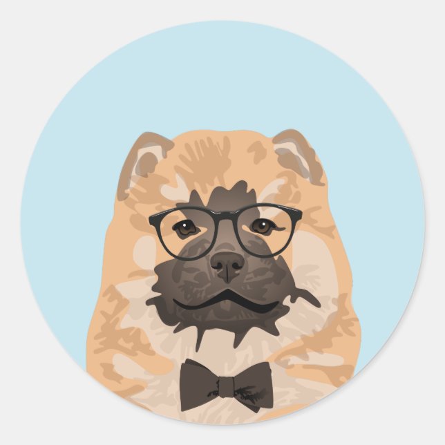 Rond Sticker Hipster Chow Chow Chig pour Amoureux de le (Devant)