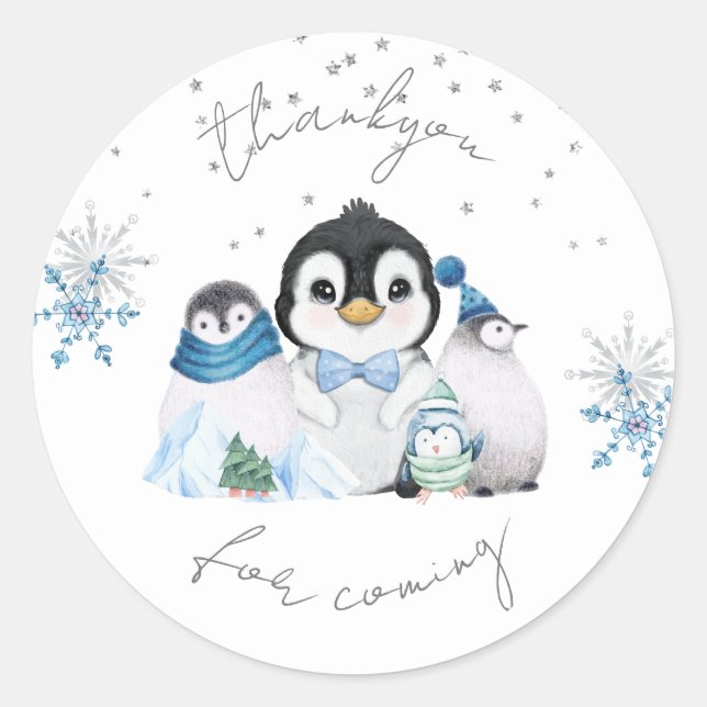 Rond Sticker hiver Onederland Penguin Thankyou (Devant)