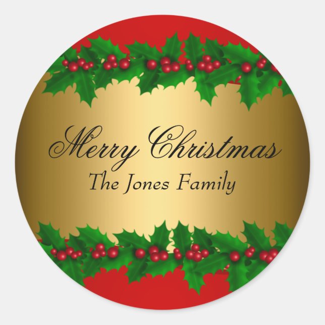Rond Sticker Holiday Holiday Feuille Holly (Devant)