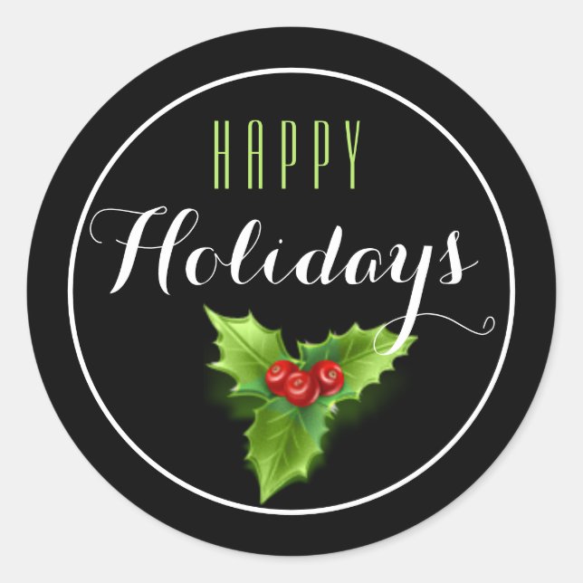 Rond Sticker Holiday Holly & Berries (Devant)