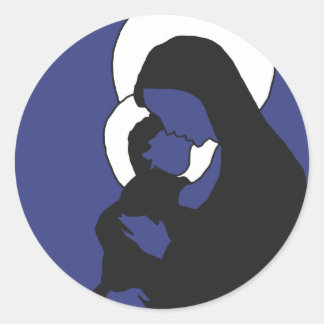 Rond Sticker Icons de Noël - Marie et bébé Jésus