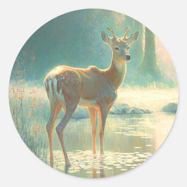 Rond Sticker Imaginaire cerf dans les bois (Devant)