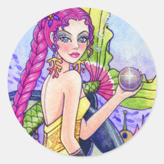 Rond Sticker Imaginaire Fée de la mer de Sirène Ann How