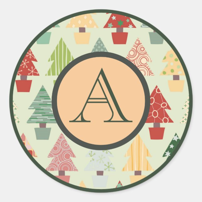 Rond Sticker INITIAL DE L'ARBRE DE NOËL VINTAGE (Devant)