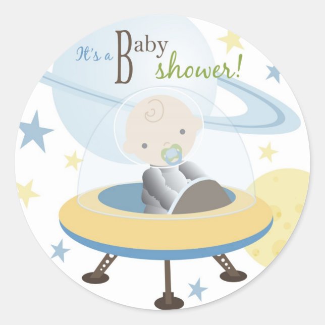 Rond Sticker Invitation Space Baby (Devant)