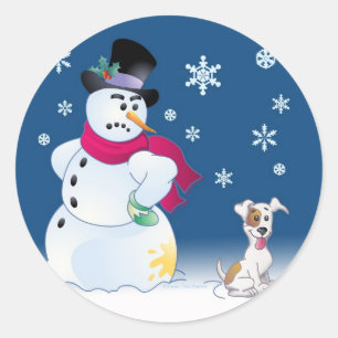 Rond Sticker Jack Russell Terrier et Snowman