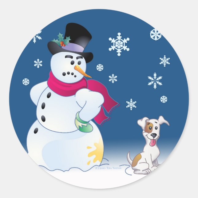 Rond Sticker Jack Russell Terrier et Snowman (Devant)
