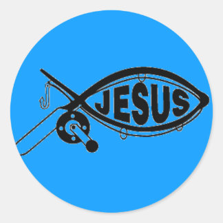 Rond Sticker JESUS FISHING