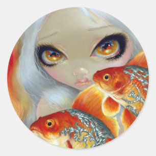 Rond Sticker "Jeweled Fish : Silver and Gold"