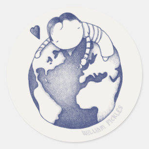 Rond Sticker jour des terres - Bleu sur crème