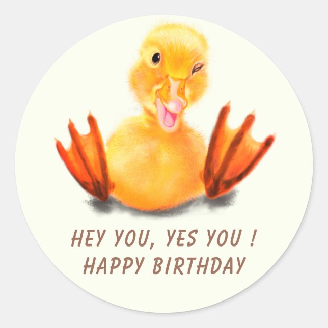 Rond Sticker Joyeux Anniversaire avec Canard Jouant - D (Devant)