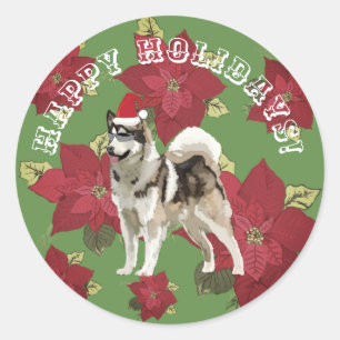 Rond Sticker Joyeux, Husky, Fleurs