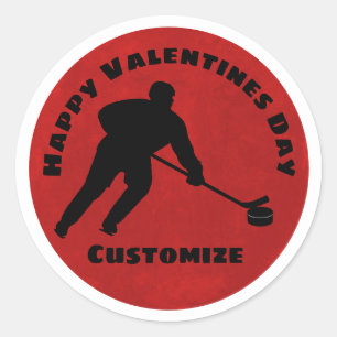 Rond Sticker Joyeux Joueur de hockey Valentines