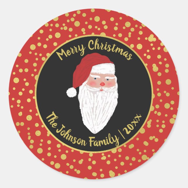 Rond Sticker Joyeux Noël Père Noël - Rouge (Devant)