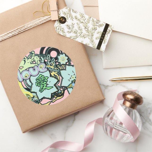 Rond Sticker Kanji pour l'amour (Cadeaux)